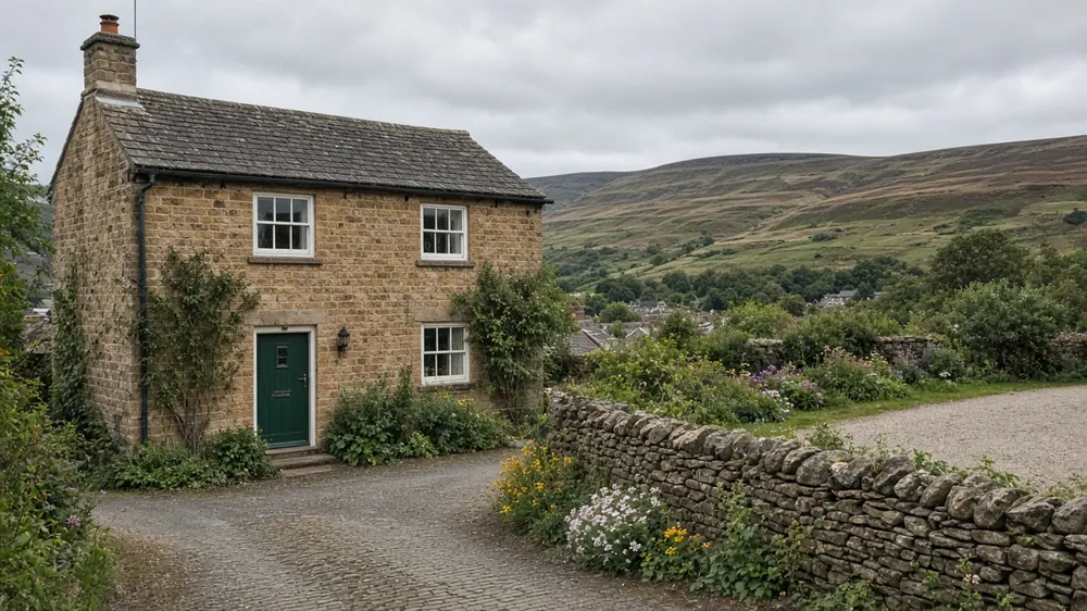 Example image: a short gravel and sett drive at a stone cottage