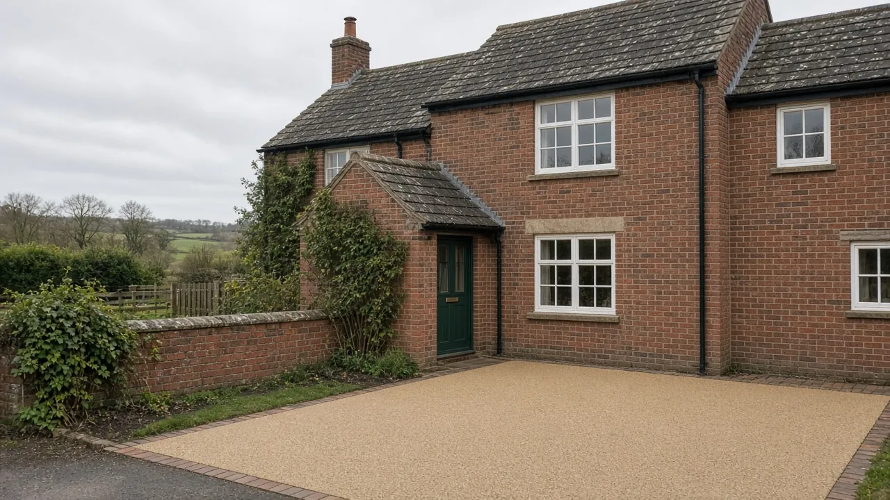 Example image: village house near Ainderby Steeple with a resin bound drive and brick edging