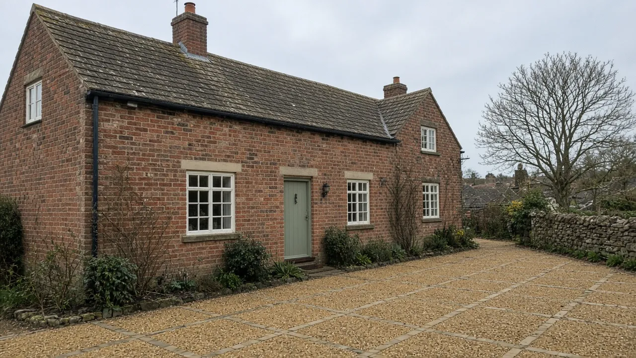 Example image: brick cottage in Brompton with a gravel drive and stone edging