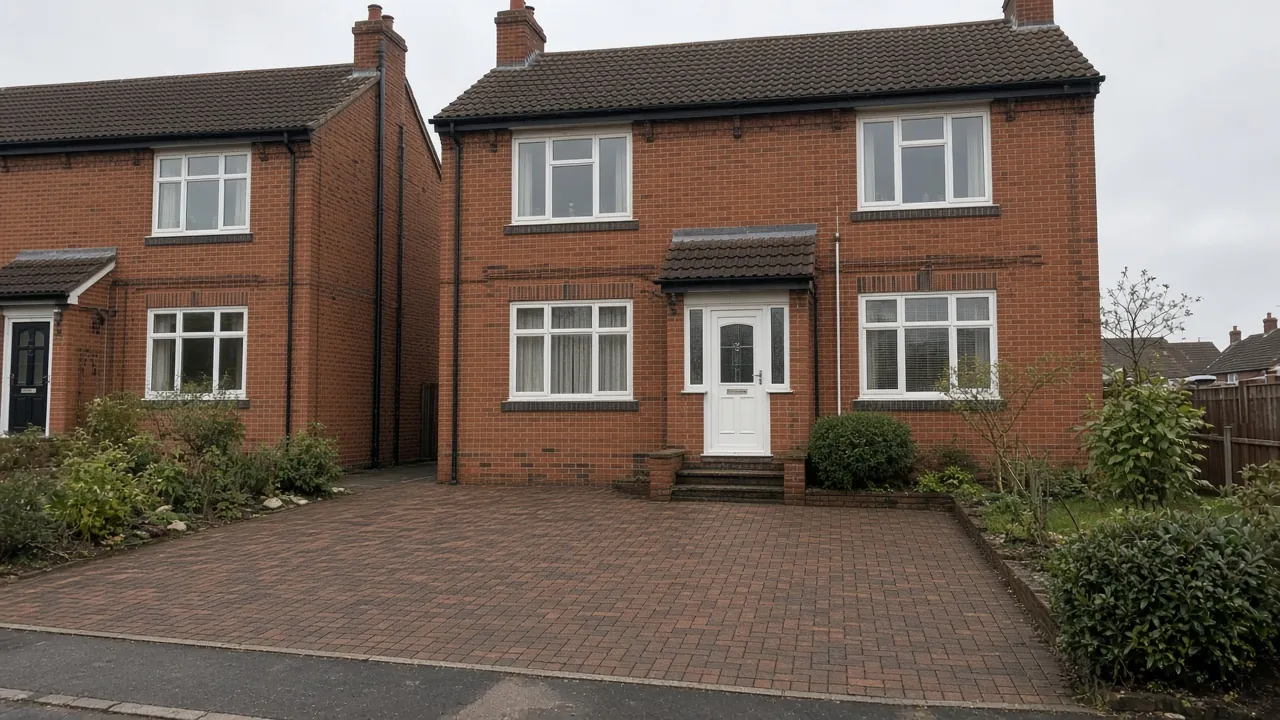 Example image: red-brick house in Romanby with a new block-paved drive for two cars